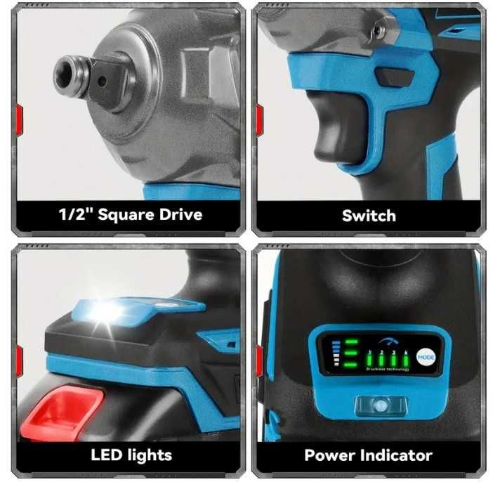 1000Nm Безчетков  ударен Гаиковерт- комплет с накраиници и две батерии