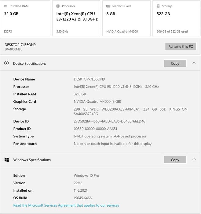 Lenovo ThinkStation / 32GB RAM / NVIDIA Quadro M4000 8GB / SSD+HDD