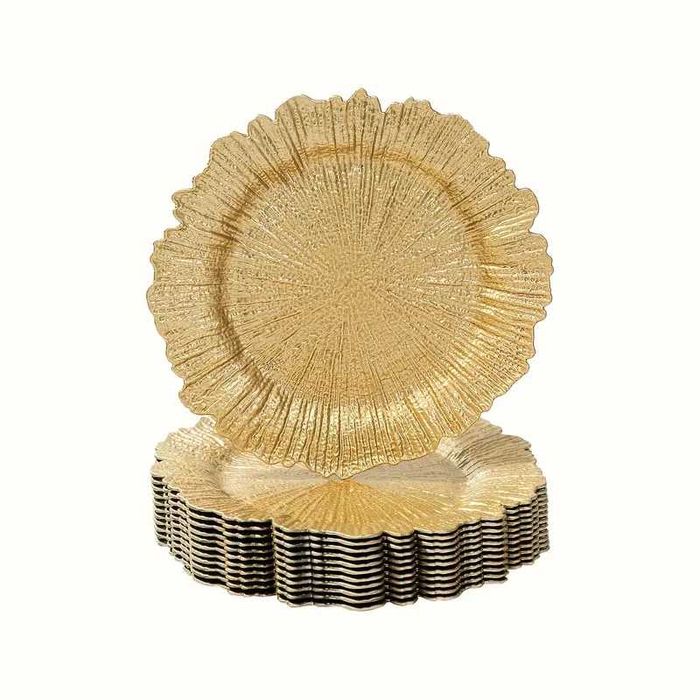 Farfurie suport din PP deosebita, platou decor, aurie, evenimente,32cm