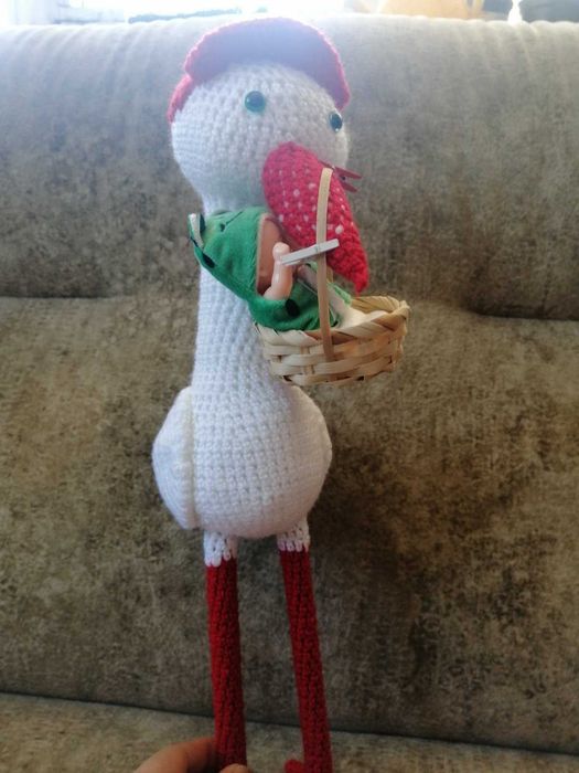 Щъркел плетена играчка 42 смноси бебе