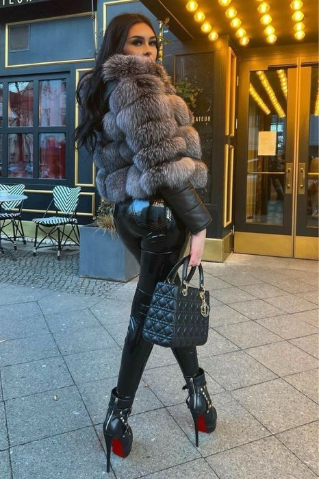 Палто от естествен косъм лисица и лама