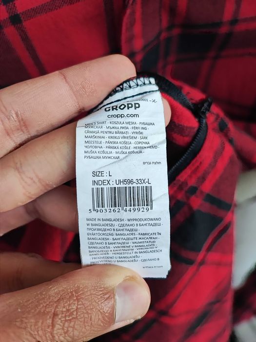 Cămașă Cropp in carouri roșu-negru, bumbac gros, slim fit, mărimea L
