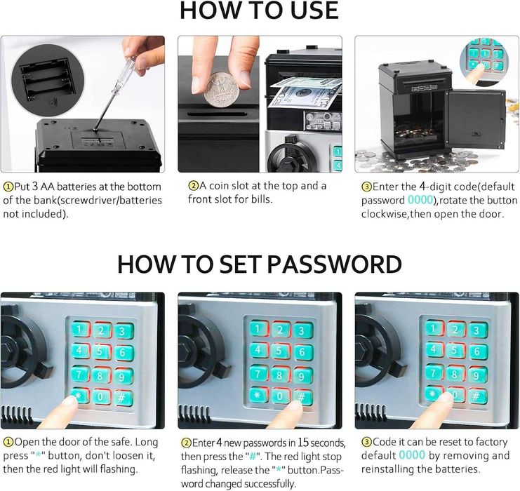 Seif interactiv pentru copii pusculita electronica bancnote si monede