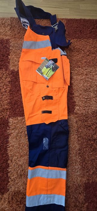 Salopetă/Pantaloni de lucru Fristads High Visibility bicoloră (Portocaliu/Bleumarin), NOUĂ cu etichete, Mărimea C50