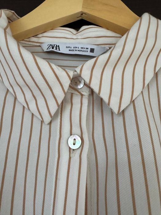 Риза ZARA, райе, възел, седефени копчета