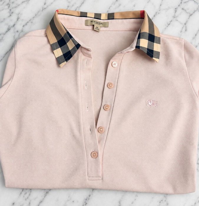 Bluza Burberry damă roz pal, mânecă lungă, guler check