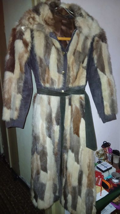 Haină de blană naturală eleganta, model patchwork deosebit
