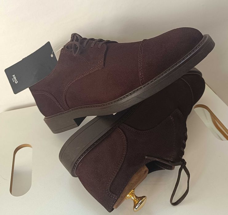 Pantofi derby 41 cap toe suede MANGO NOI piele naturala moale