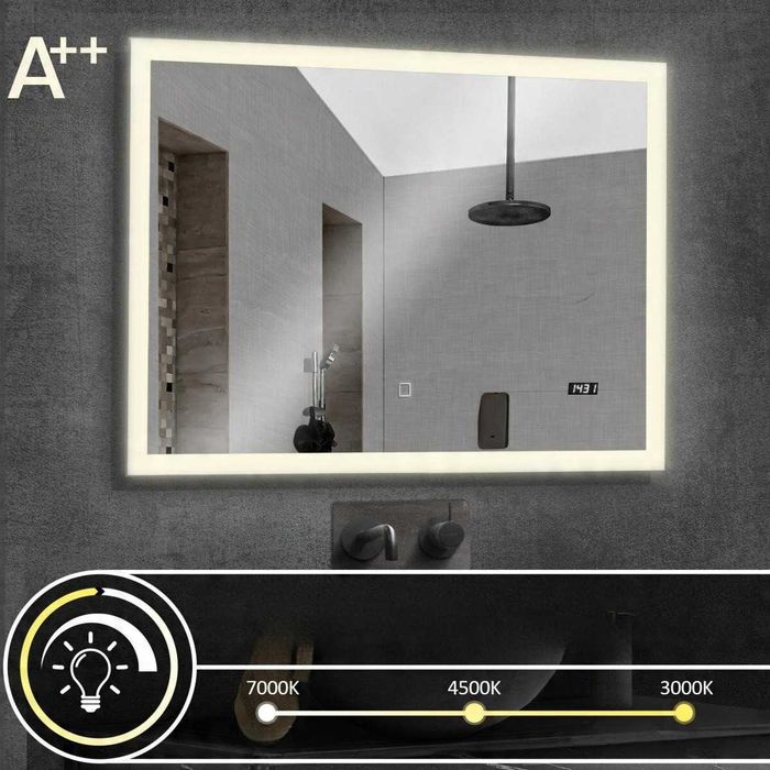 Огледало за баня 80x60 см за стенно окачване С LED ОСВЕТЛЕНИЕ