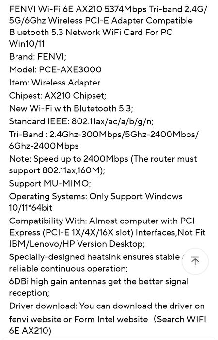 Placa retea wireless WI-FI 6E + BT 5.3