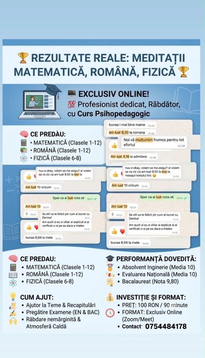 Meditatii romana / matematica / fizica