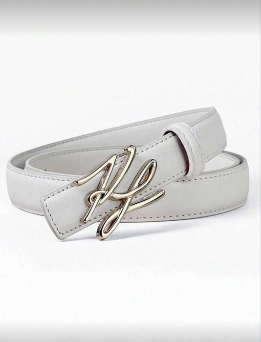 Колан Karl Lagerfeld - бял със златна катарама