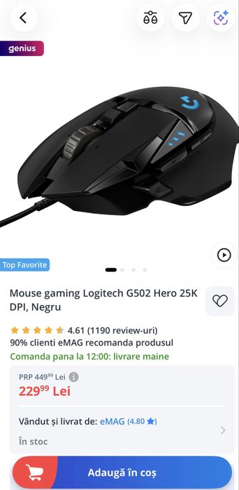 Pachet 10 x mouse Gaming Logitech G502 Hero 25K Dpi Noi