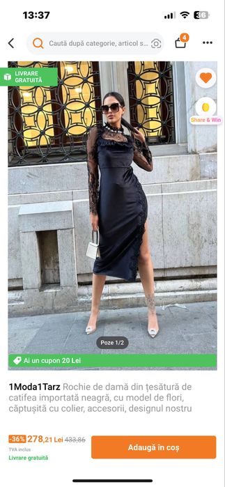 Rochie eleganta din catifea si dantela