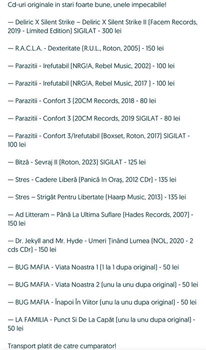 Lot 16 cd-uri muzica hip hop romaneasca