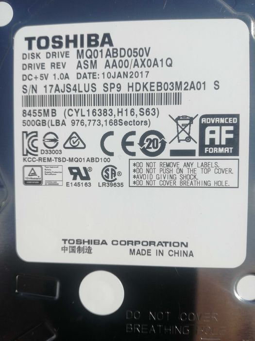 Hard Disk Laptop Toshiba MQ01ABD050V, 500GB,Slim,8MB, SATA 3
