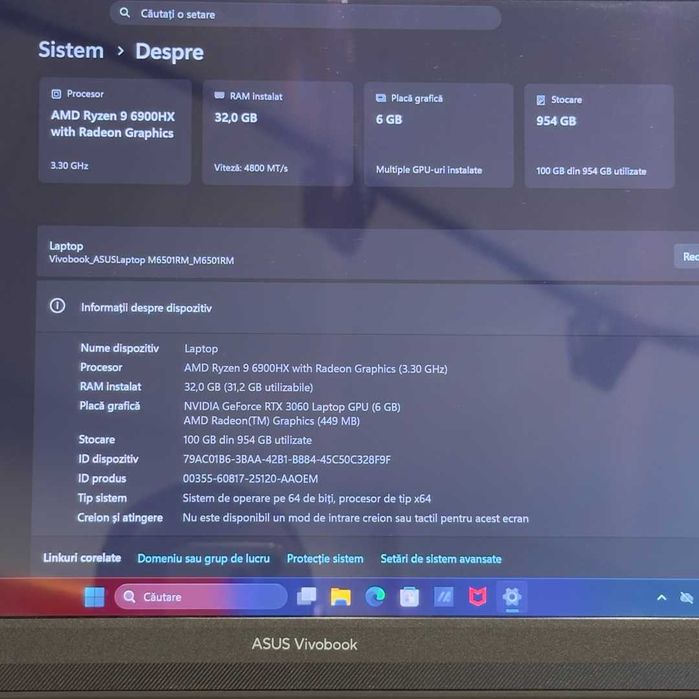 ASUS Viviobook Pro 15X OLED 2.8K AMD Ryzen 9 6900HX RTX 3060 SSD 1TB RAM 32GB DDR5 Black - GARANTIE 12 LUNI | TrueGSM