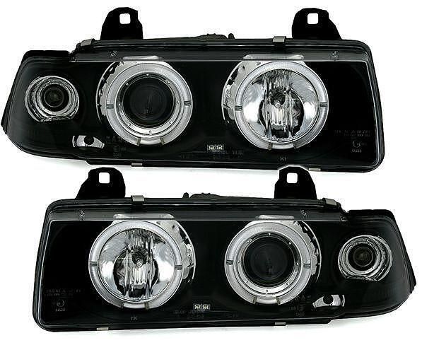 Кристални фарове за BMW E36  Angel Eyes (91-99) 4d sedan - черни