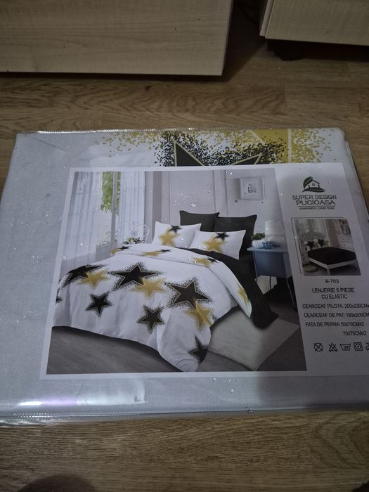 Lenjeri de pat din 6 piese, cearceaf cu elastic