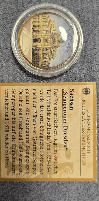 2€ Германия Саксония Позлатена Цветна Монета