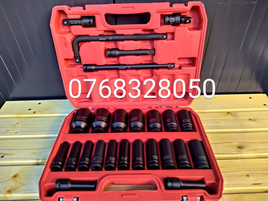 Trusa chei tubulare de impact lungi 25 piese, 8-36mm, 1/2