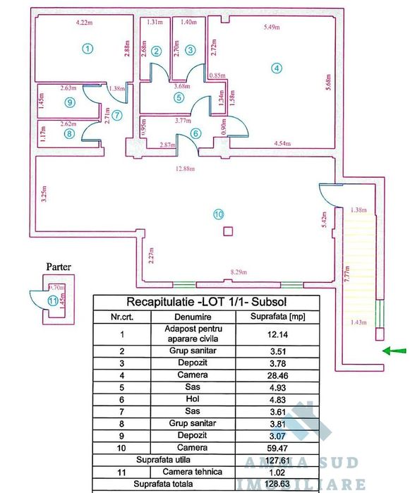 Spatiu comercial subsol - 128.6 mp utili - 3 locuri parcare