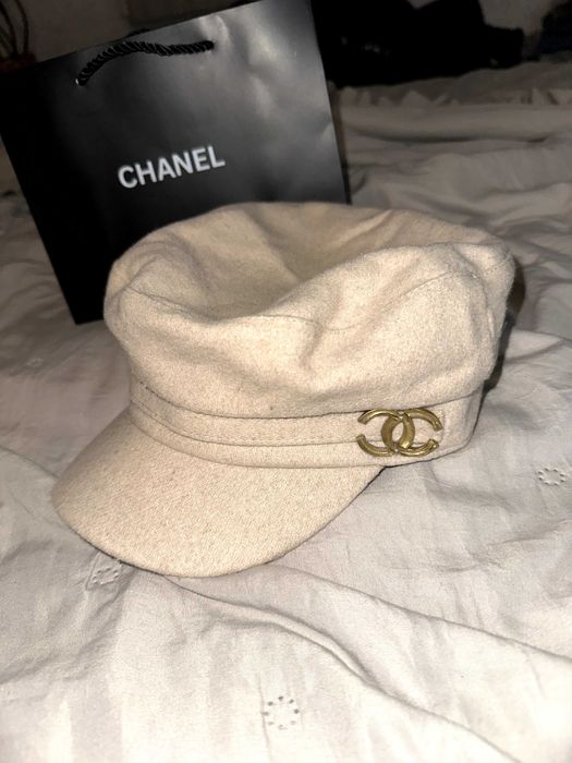 шапка зимна беж бежова с козирка капела каскет шанел chanel бежав топ