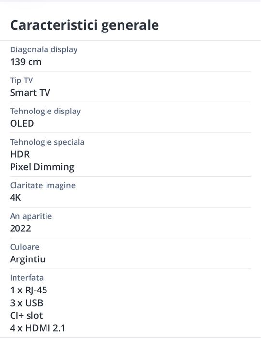 Vând televizor nou LG OLED 139cm sigilat, smart, 4K, ultra HD
