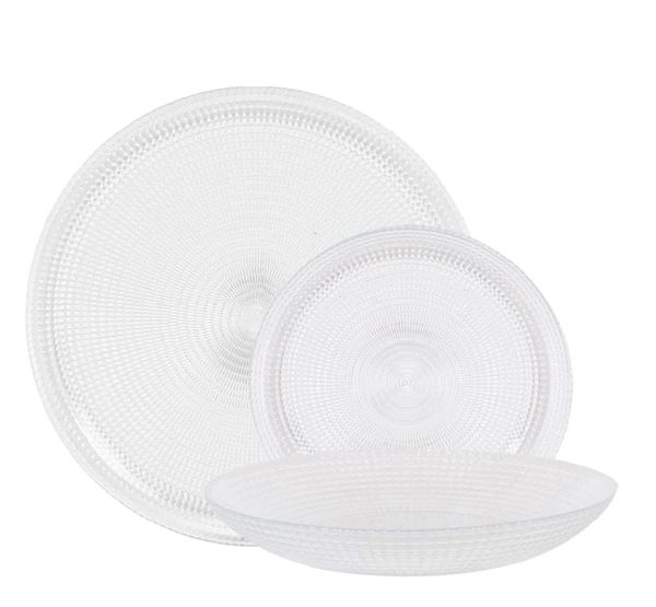 Set vesela masa Andra 18 piese, sticla, rotund, Culoare Transparent