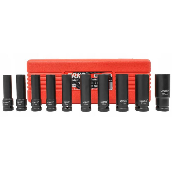 Set chei tubulare impact lungi, 1/2" 10 - 24 mm, 10 piese, Verke