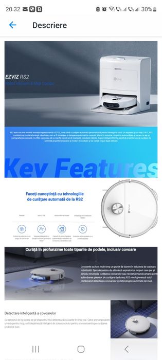 Aspirator Robot EZVIZ RS2 cu Mop detasabil, statie de andocare inclusa, 4000 PA, 5200 mAh Li-ion, Alb