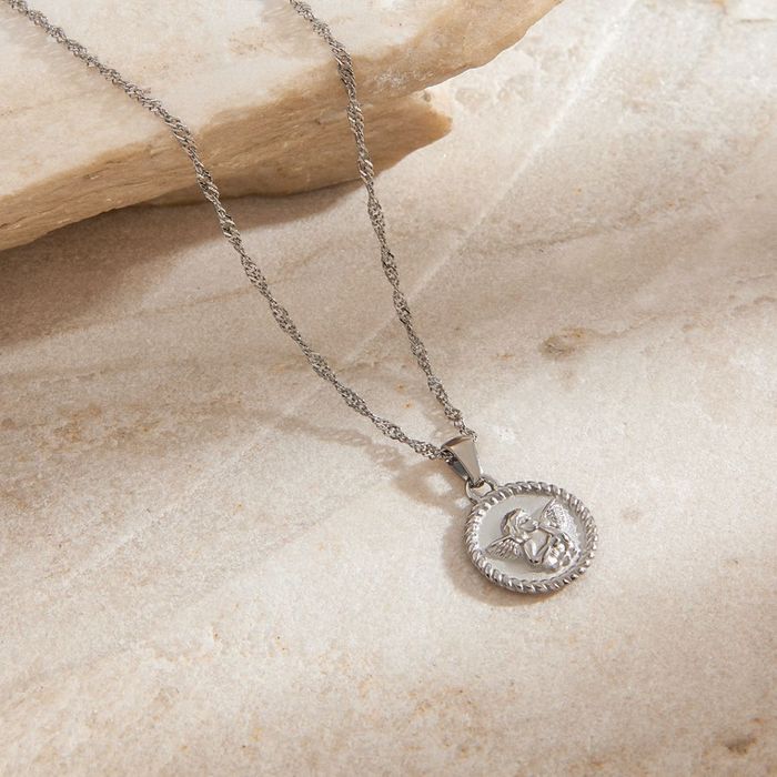 Lantisor Premium Placat Aur Alb - Medalion Ingeras, Set Cadou Inclus