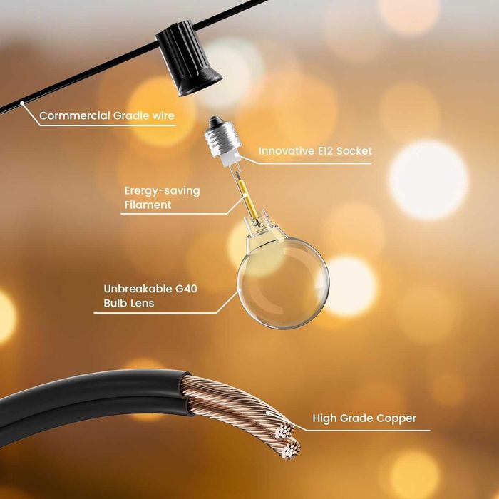 НОВИ! Външни LED лампички G40, 46+3 крушки, за градина, декорация