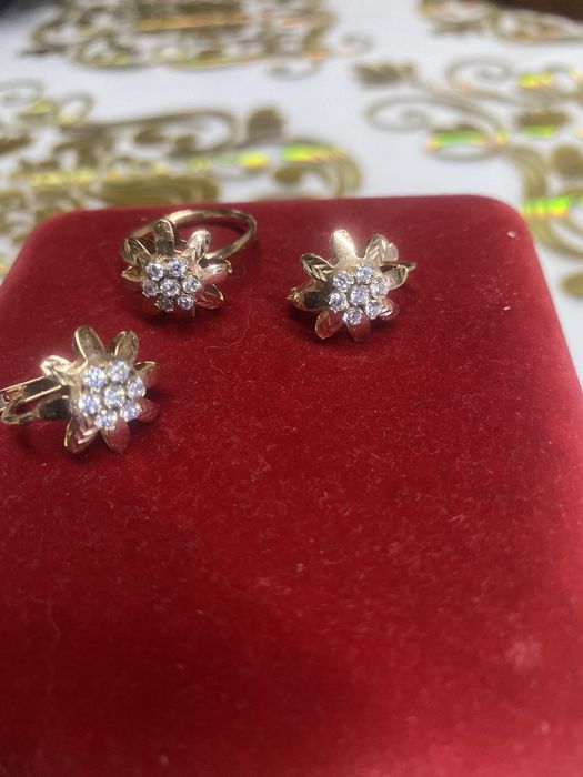 Золото. Комплект серьги и кольцо