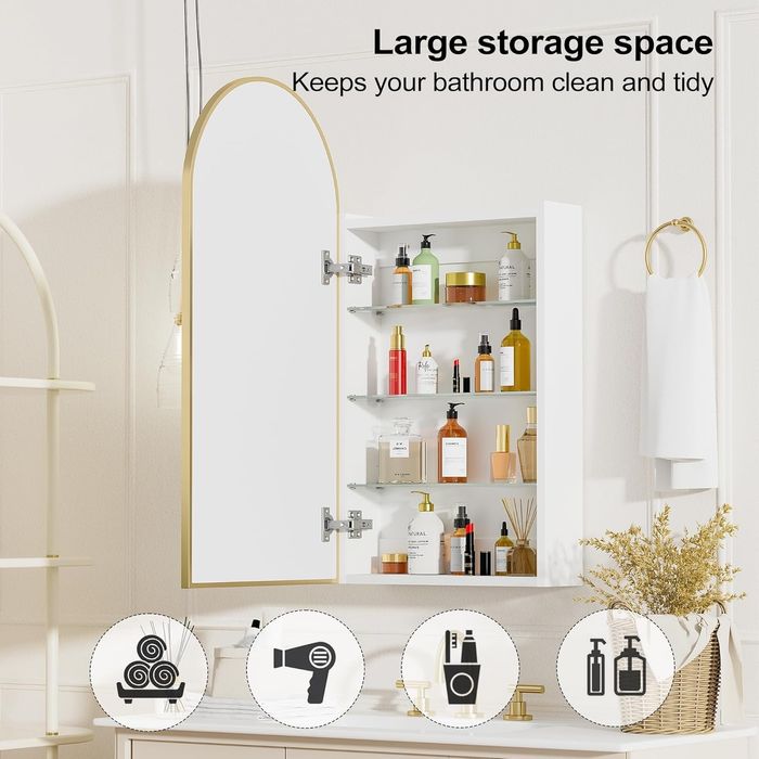 Шкаф за баня с огледало и място за съхранение 40×80 см бял