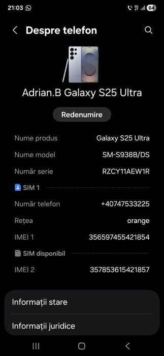 Samsung  S25 Ultra  512Gb cu 12 Gb ram