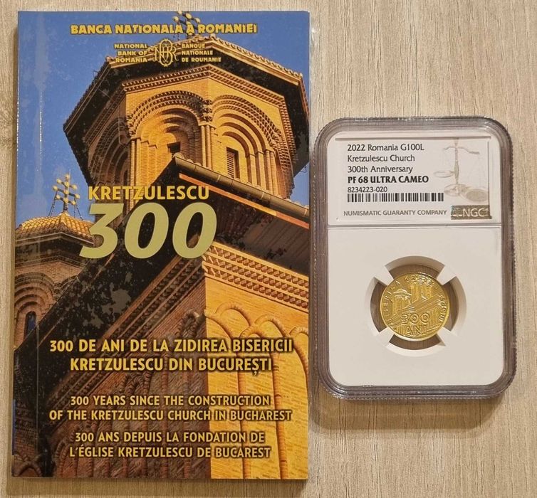 Moneda aur BNR 100 Lei, Biserica Kretzulescu, gradata NGC PF 68 UC