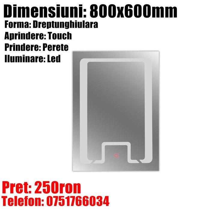 Oglinda Baie Led Smart Moderna Touch Senzor 60 x 80cm Margine Lumi IN2