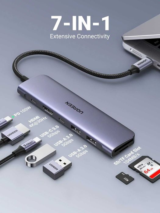 GREEN 7-in-1 USB-C Hub — универсальный адаптер для ноутбука