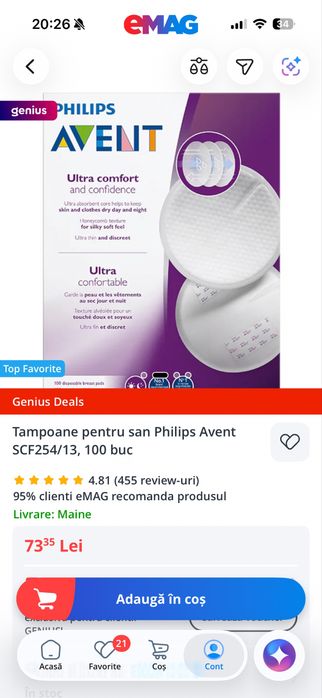 Tampoane pentru san Philips Avent SCF254/13, 100 buc