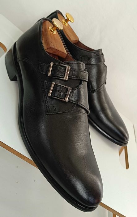 Pantofi double monk 43 premium Cinti Italy piele naturala moale negru