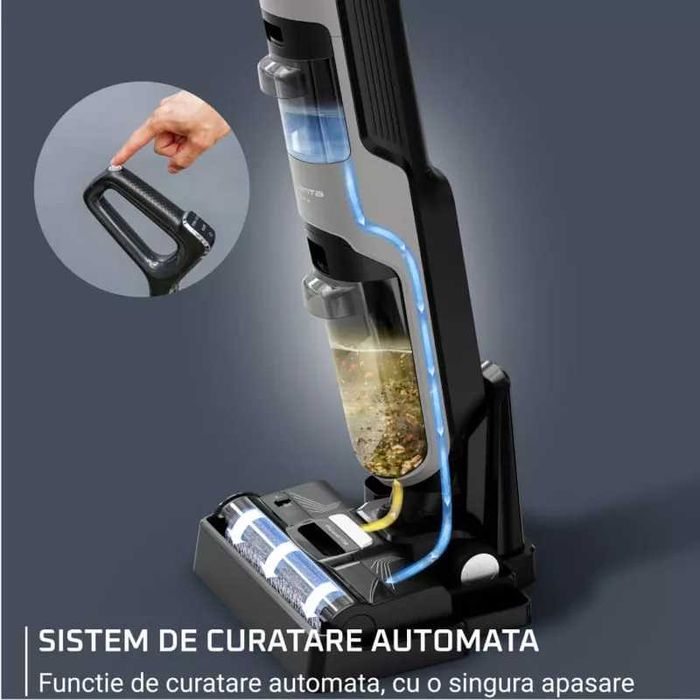Aspirator vertical Rowenta X-Clean 4 GZ5037WO cu mop 0.45 L + 0.73L Negru Gri.