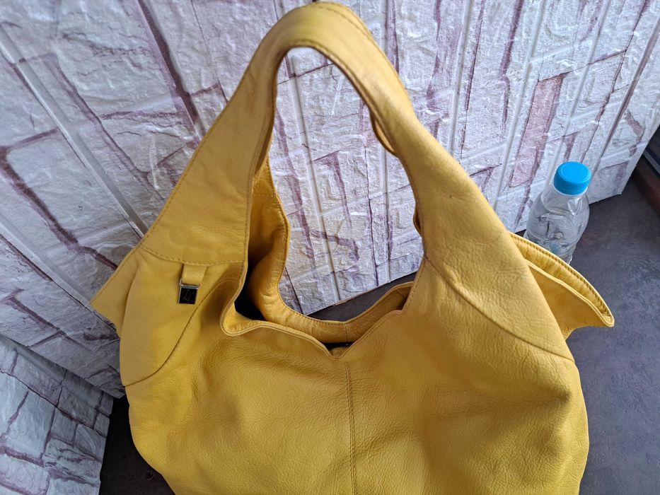 дамска чанта,Fabiana,жълта кожена торба-естествена кожа