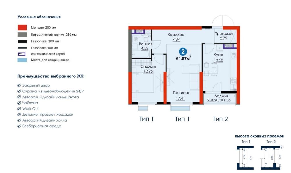 2 ком 62м² NRG BI Метро рядом