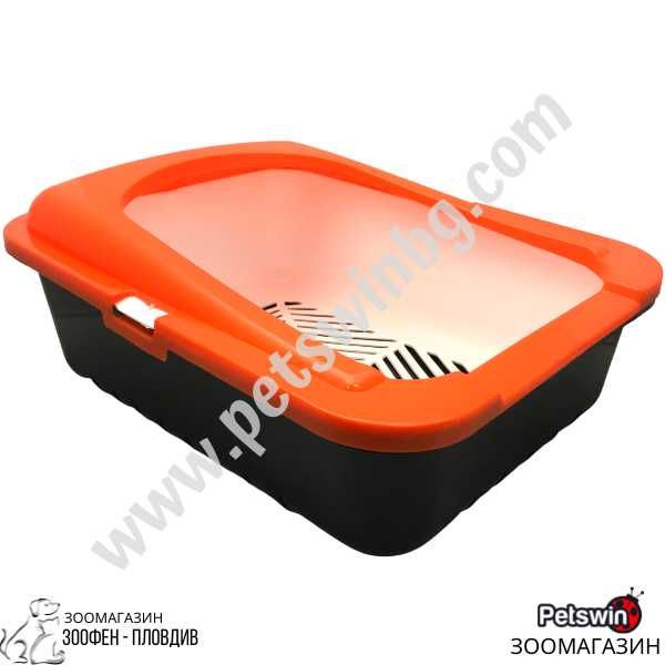 Котешка Тоалетна- с Борд- 50/38/19см-Оранжев/Черен-Ръчно Самопочистващ