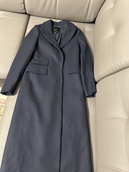 Пальто синее длинное от Massimo Dutti