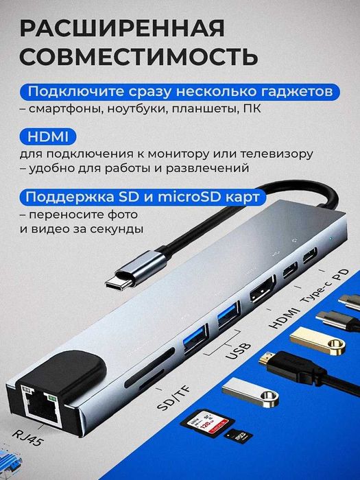USB hub Splitter type-C 8 tasi 1 da adapter