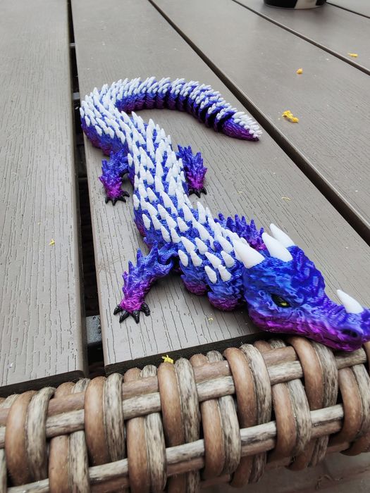Dragon Articulat / Flexibil Printat 3D, Culoare Cameleon (Mov-Albastru), 30 cm