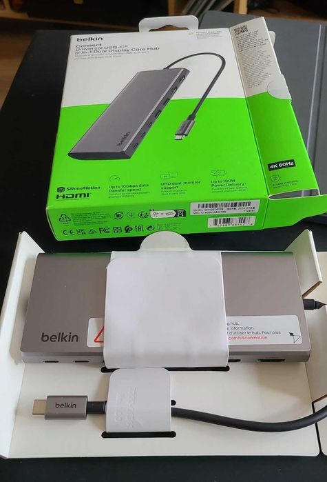 Belkin USB-C 8 в 1 хъб,2 USB-C, 2 USB-A, 2 HDMI, Ethernet и 100 W порт