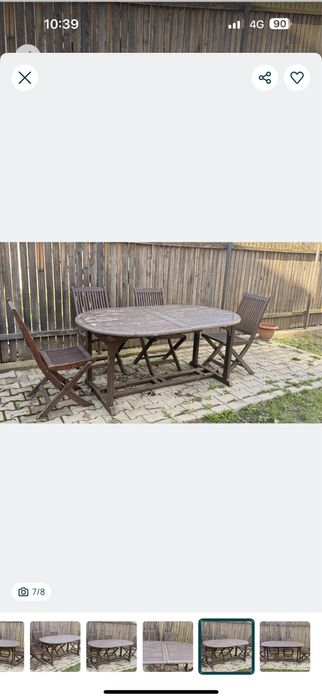 Masa extensibila si 4 scaune din lemn masiv pentru exterior